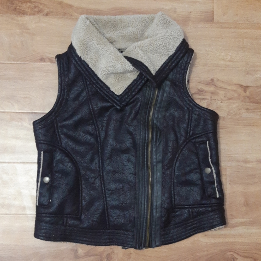 Womens dark brown faux leather vest (large)